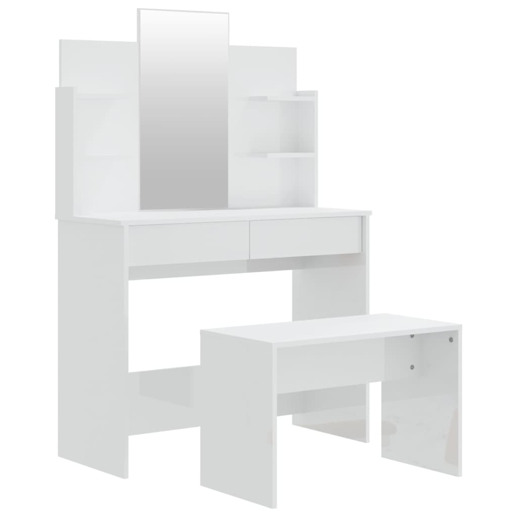 Dressing Table Set High Gloss White 96x40x142 cm