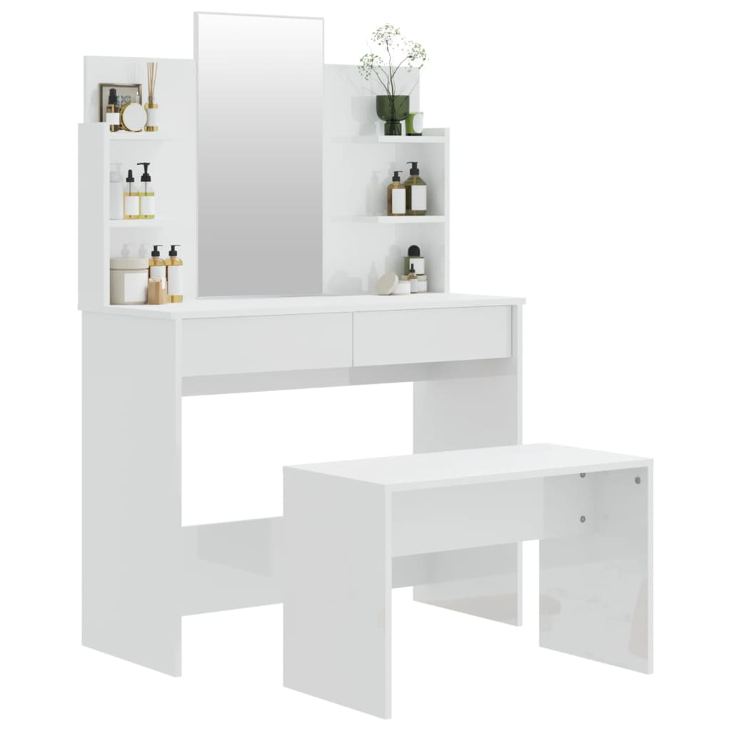 Dressing Table Set High Gloss White 96x40x142 cm