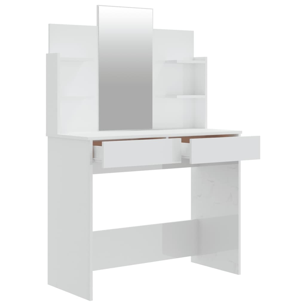Dressing Table Set High Gloss White 96x40x142 cm