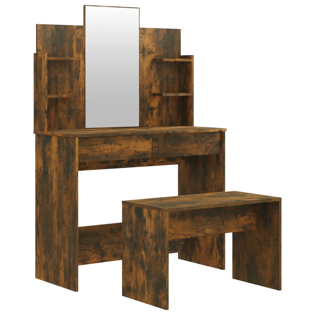 Dressing Table Set Smoked Oak 96x40x142 cm