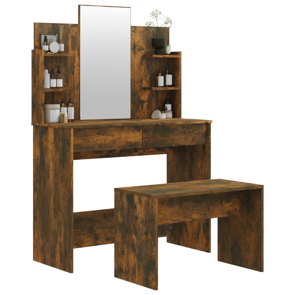 Dressing Table Set Smoked Oak 96x40x142 cm