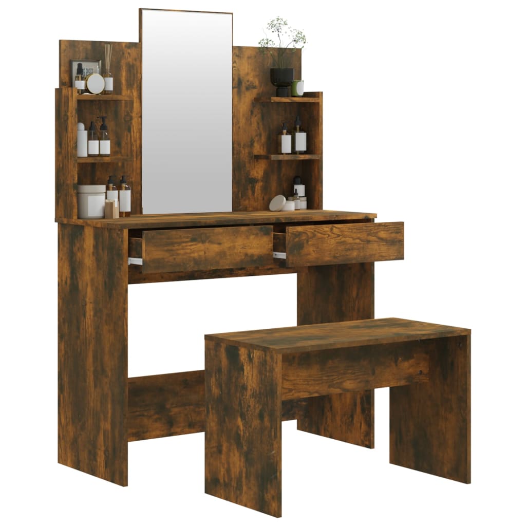 Dressing Table Set Smoked Oak 96x40x142 cm