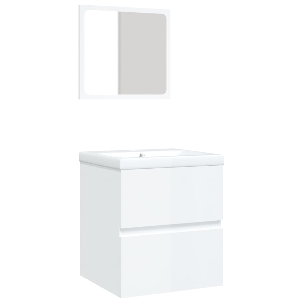 Bathroom Sink Cabinet with Basin and Mirror High Gloss White
