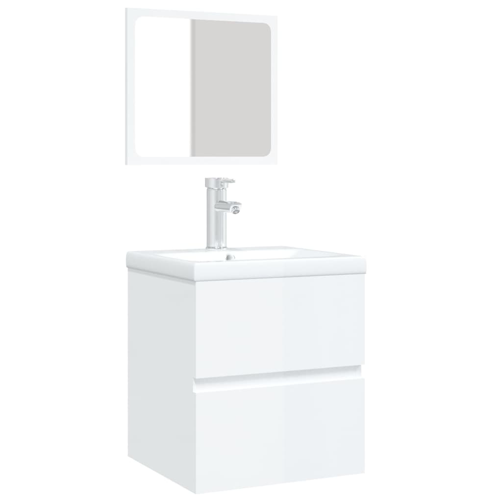Bathroom Sink Cabinet with Basin and Mirror High Gloss White