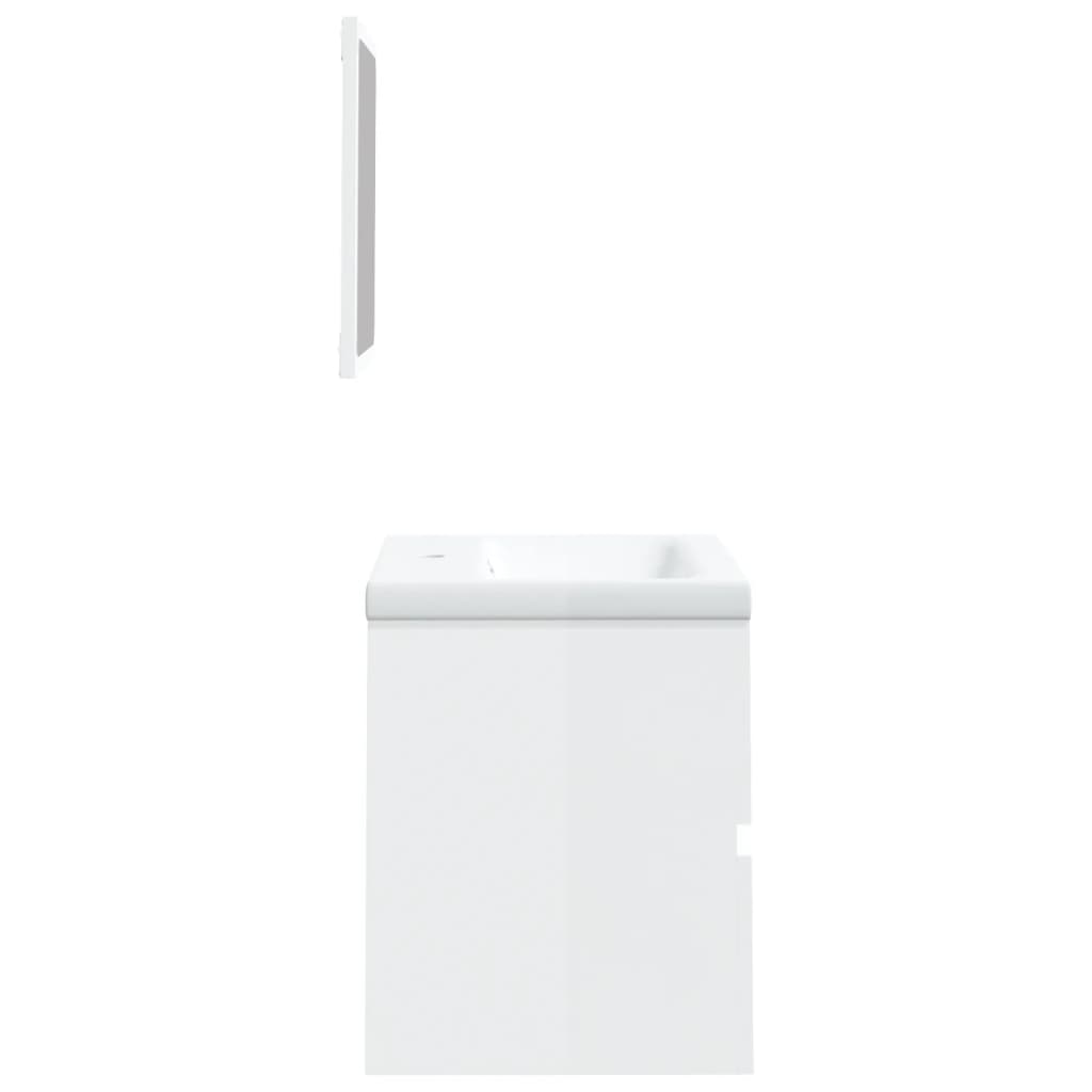 Bathroom Sink Cabinet with Basin and Mirror High Gloss White