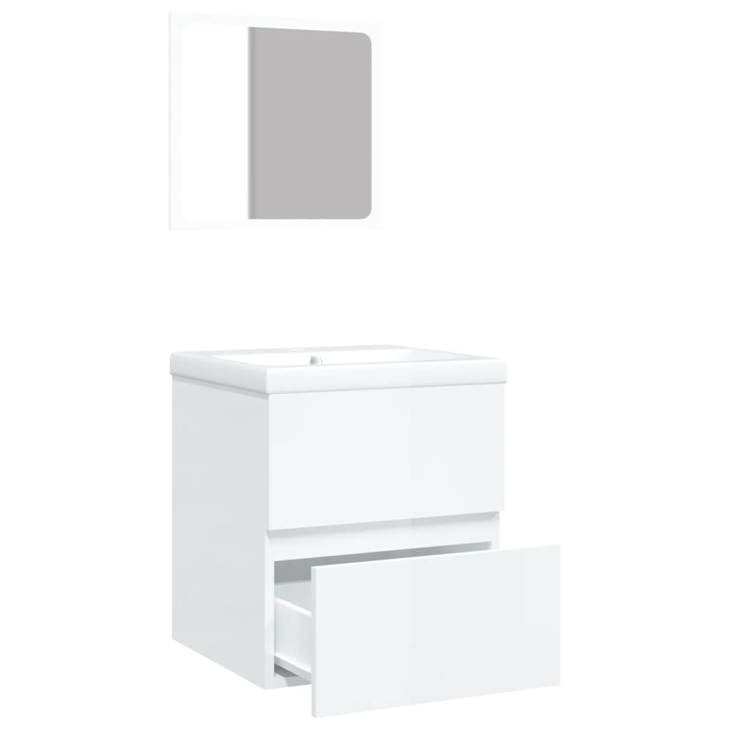 Bathroom Sink Cabinet with Basin and Mirror High Gloss White