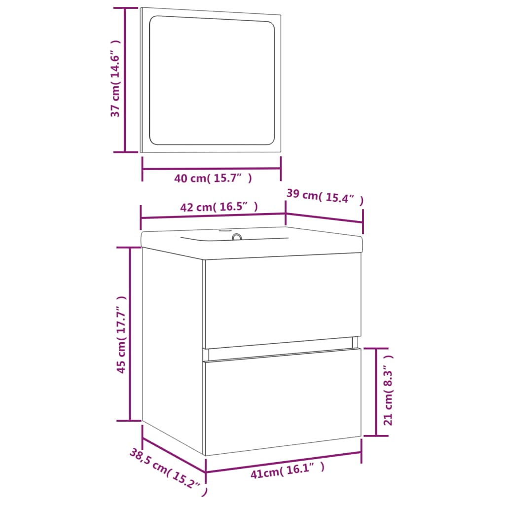 Bathroom Sink Cabinet with Basin and Mirror High Gloss White
