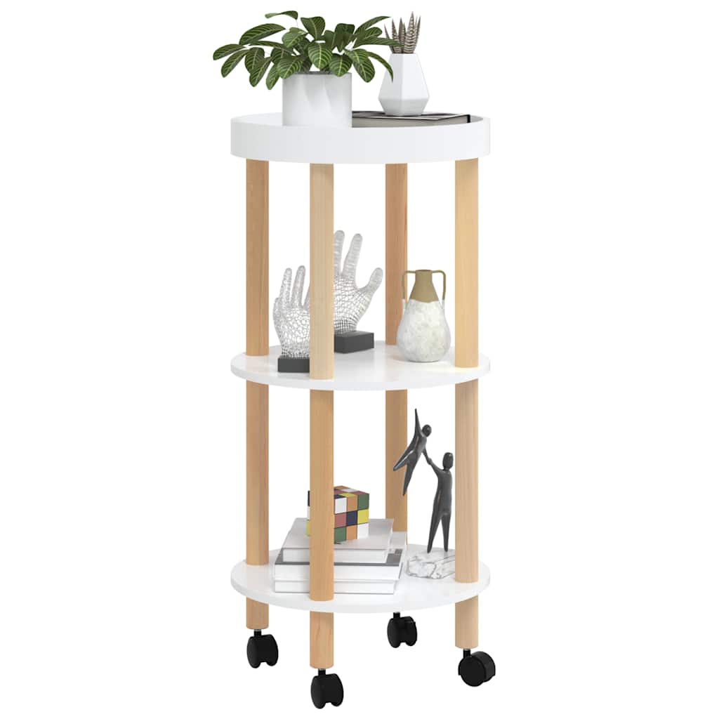 3-tier Trolley White 38x38x82 cm Engineered Wood&Solid Wood Pine