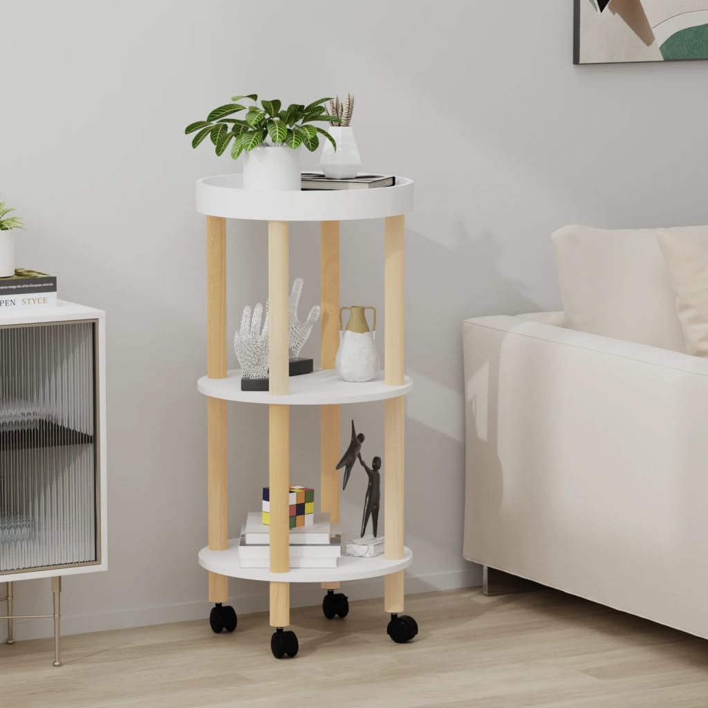 3-tier Trolley White 38x38x82 cm Engineered Wood&Solid Wood Pine