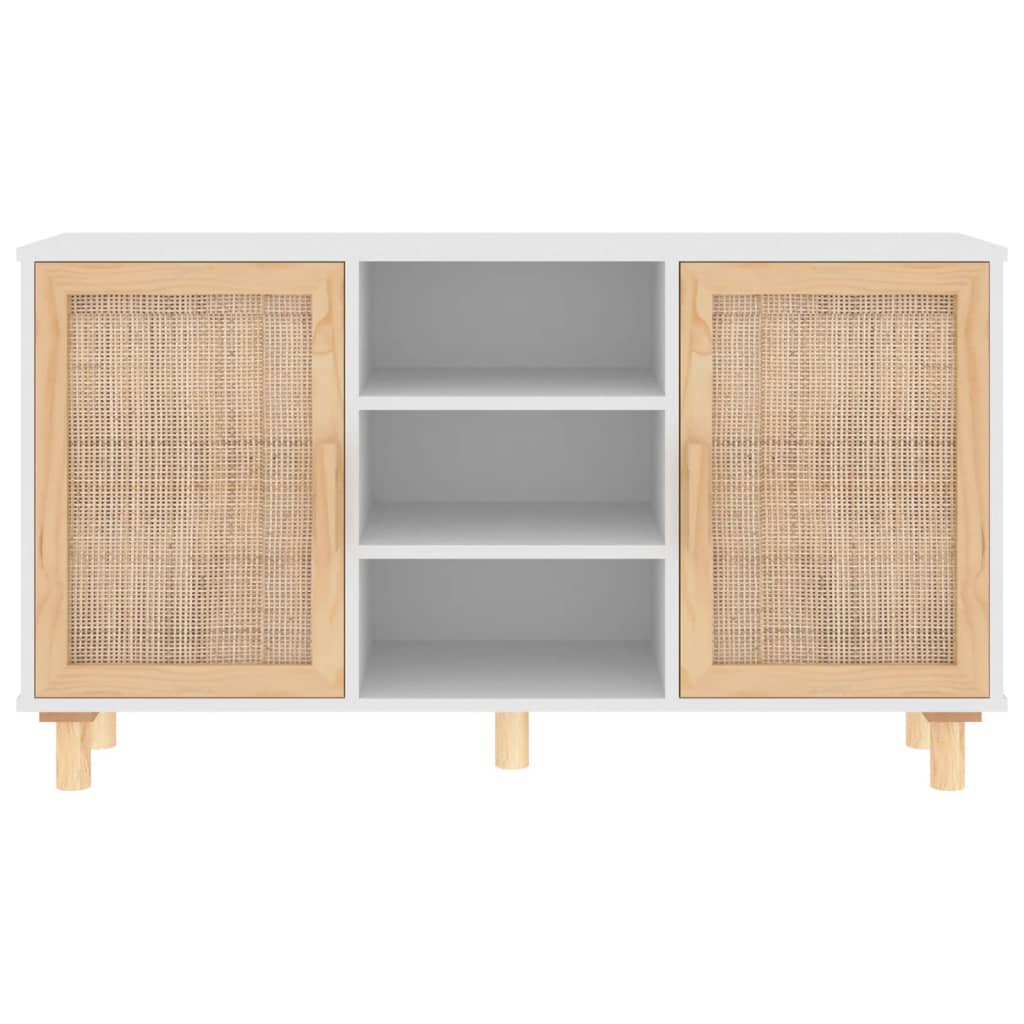 Sideboard White 105x30x60 cm Solid Wood Pine and Natural Rattan