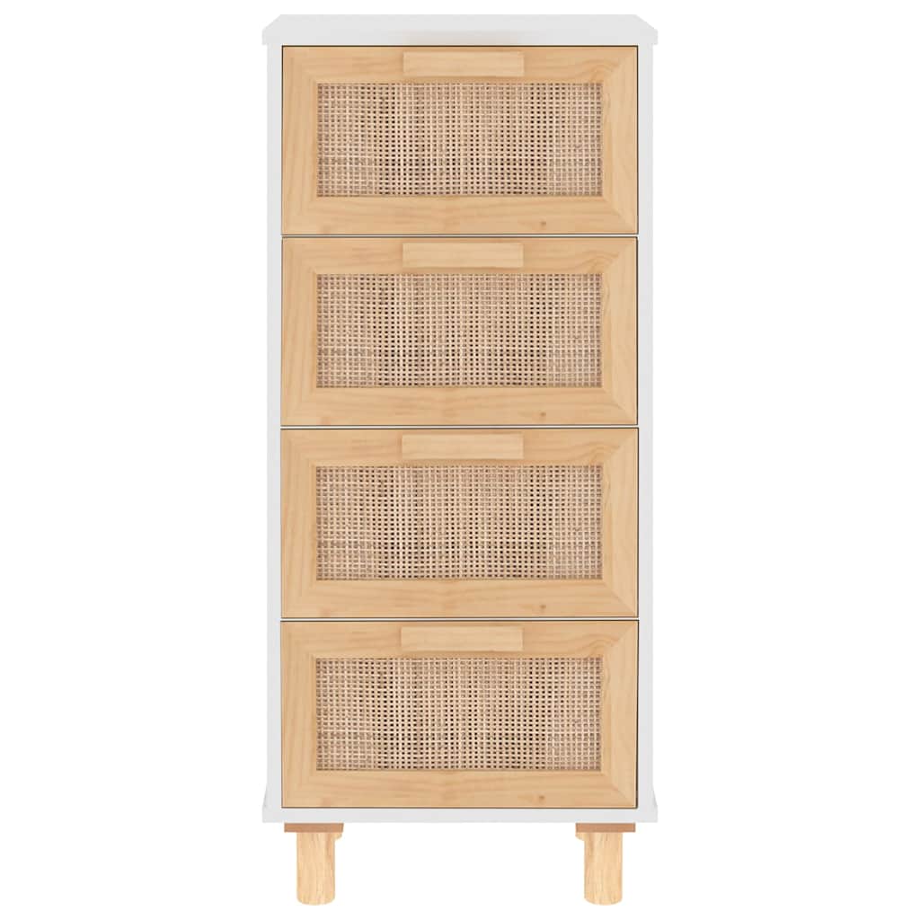 Sideboard White 40x30x90 cm Solid Wood Pine and Natural Rattan