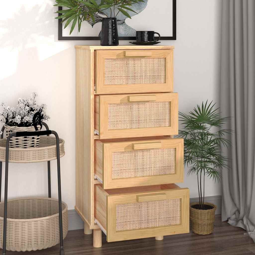 Sideboard Brown 40x30x90 cm Solid Wood Pine and Natural Rattan