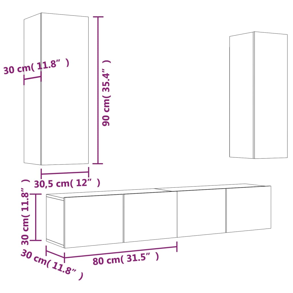 4 Piece TV Cabinet Set White Engineered Wood