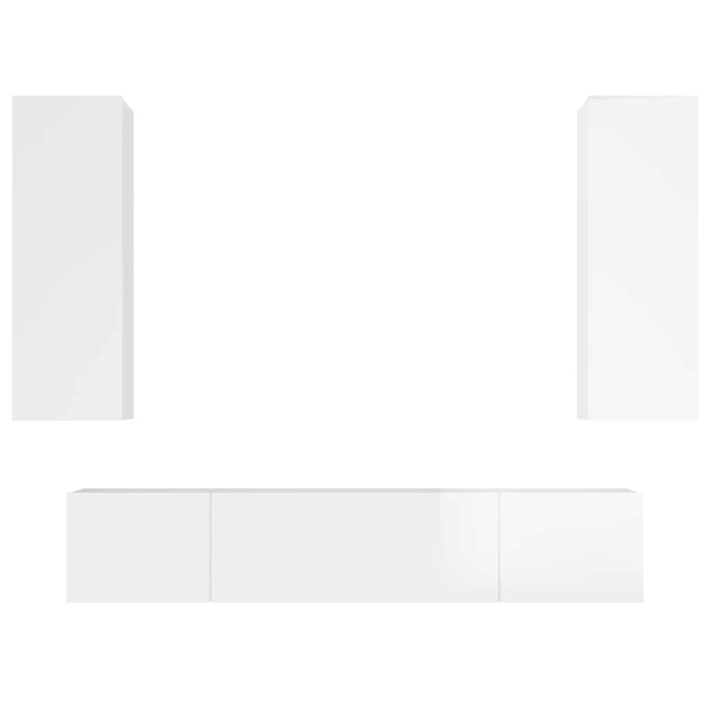 4 Piece TV Cabinet Set High Gloss White Engineered Wood