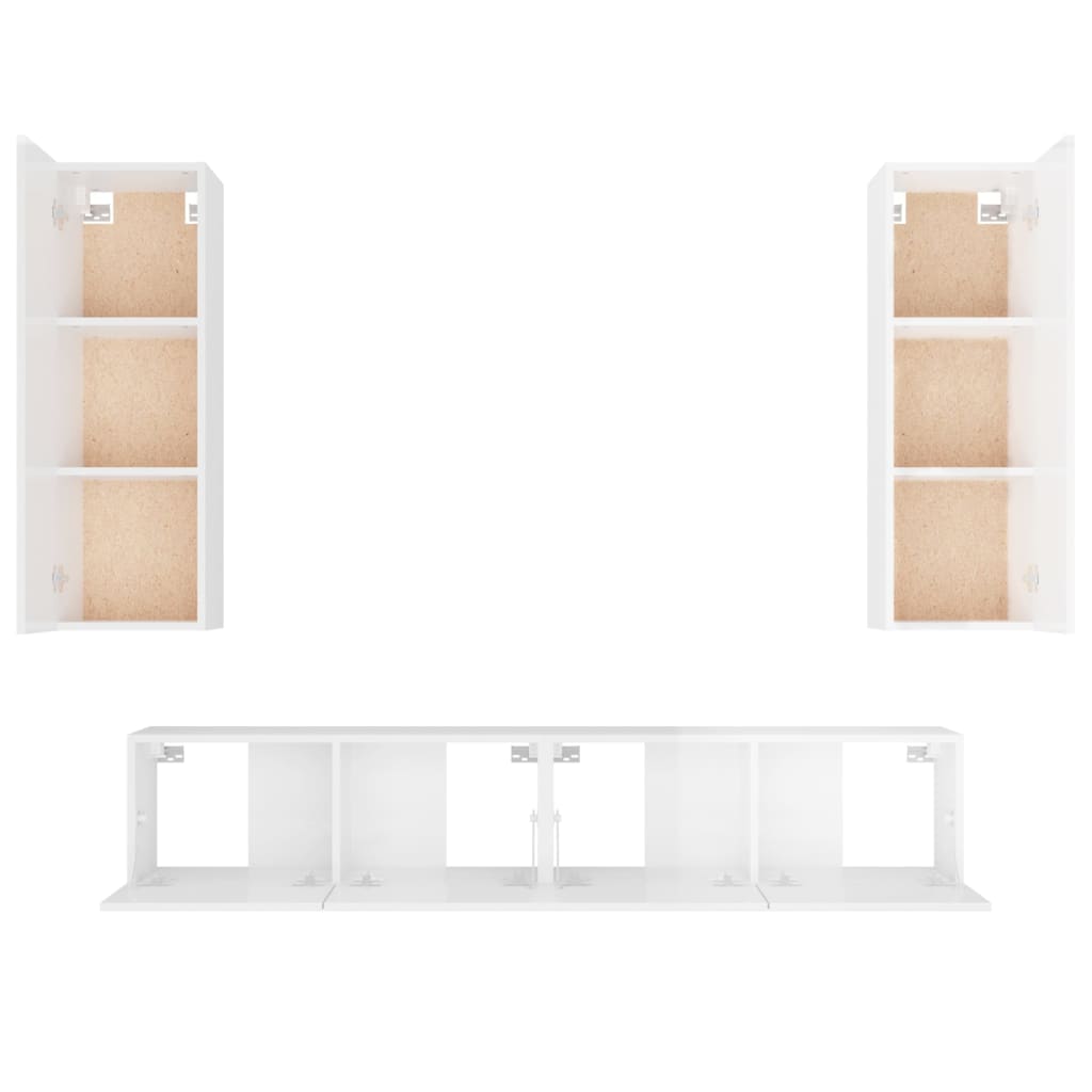 4 Piece TV Cabinet Set High Gloss White Engineered Wood
