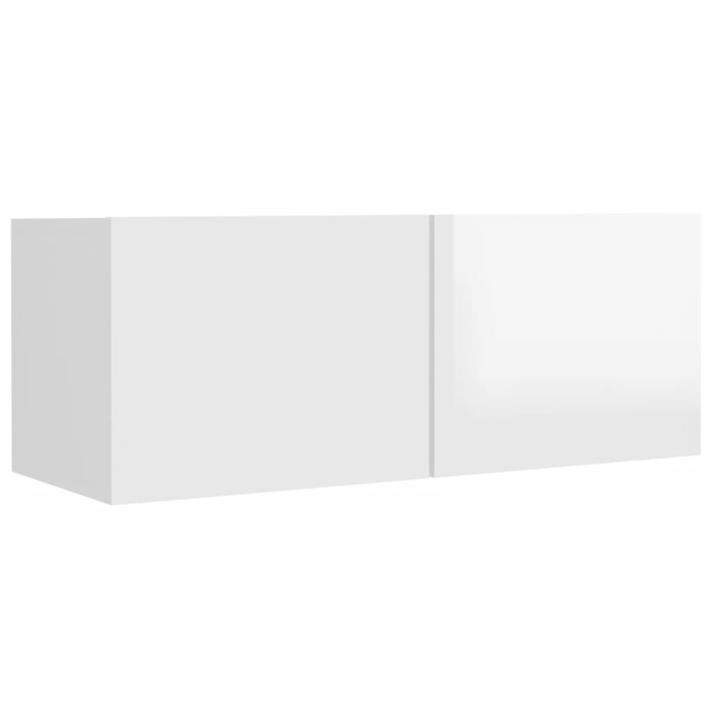 4 Piece TV Cabinet Set High Gloss White Engineered Wood