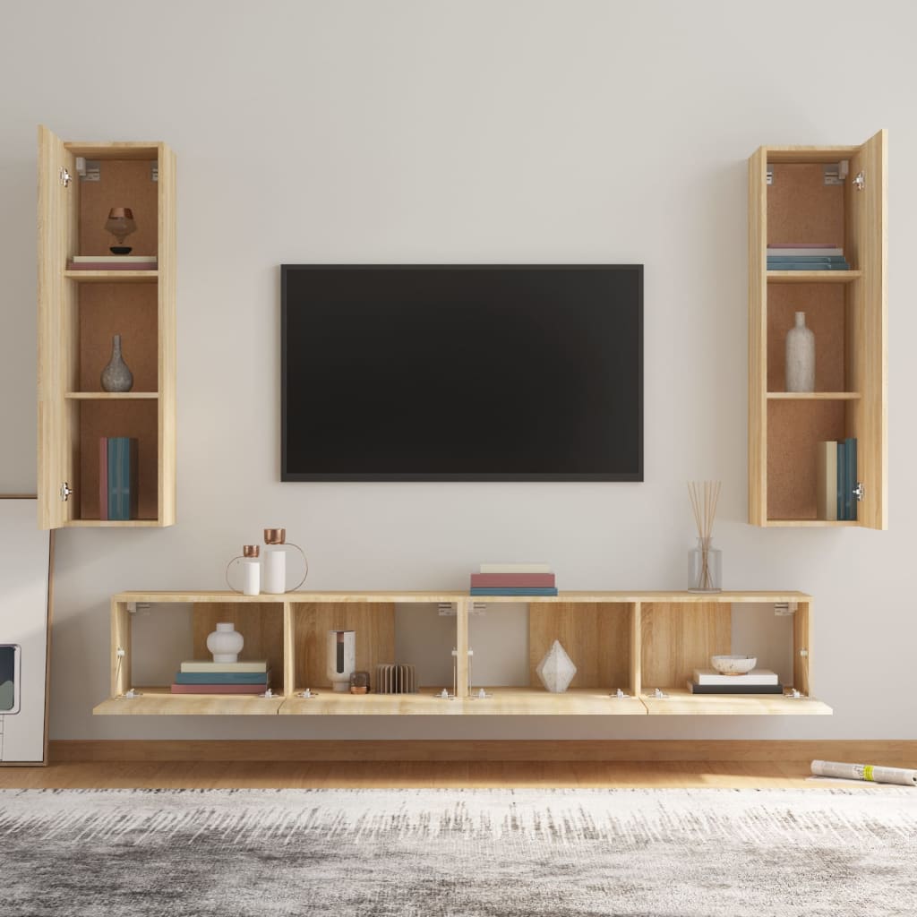 4 Piece TV Cabinet Set Sonoma Oak Engineered Wood