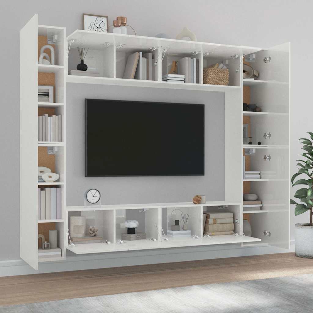 8 Piece TV Cabinet Set High Gloss White Engineered Wood