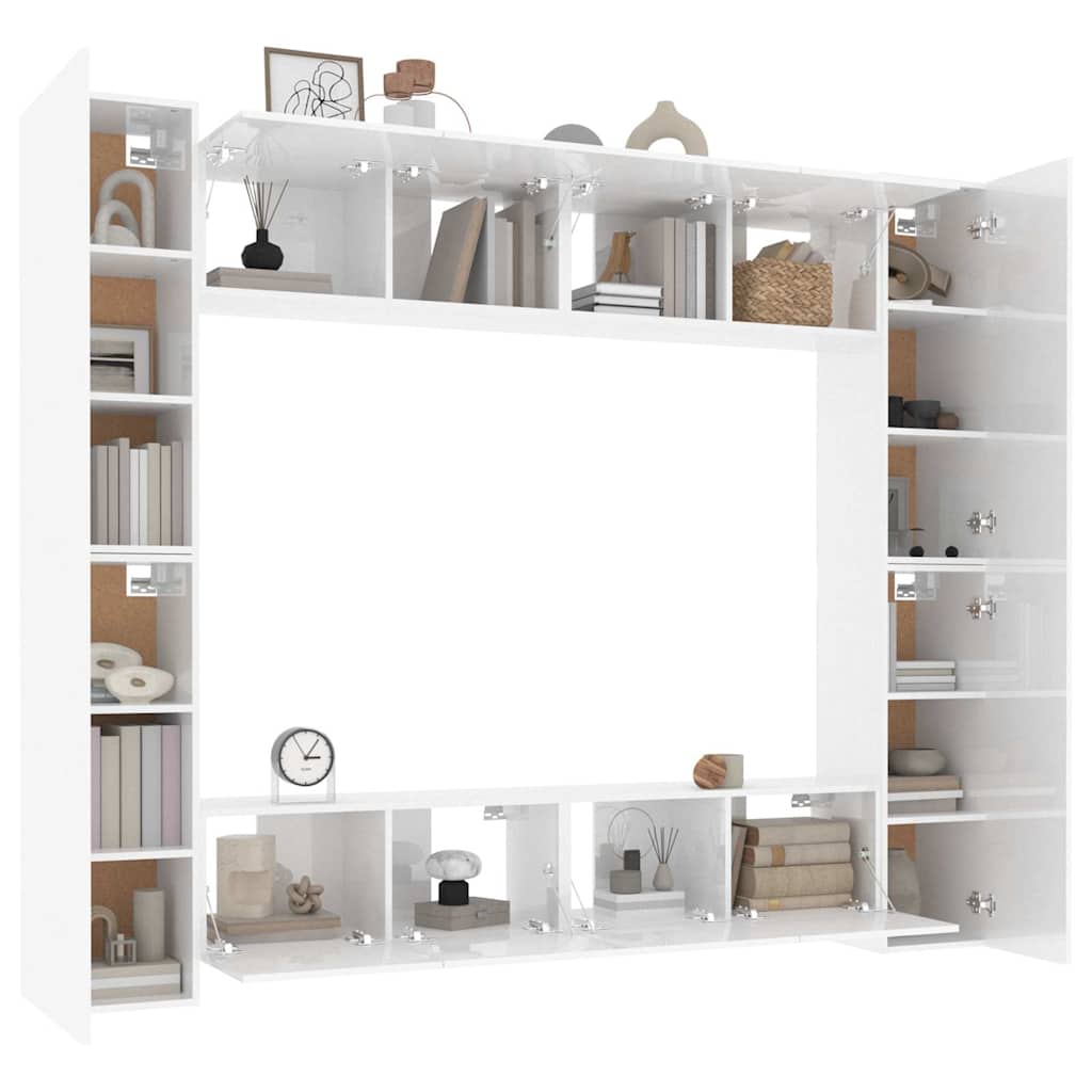 8 Piece TV Cabinet Set High Gloss White Engineered Wood