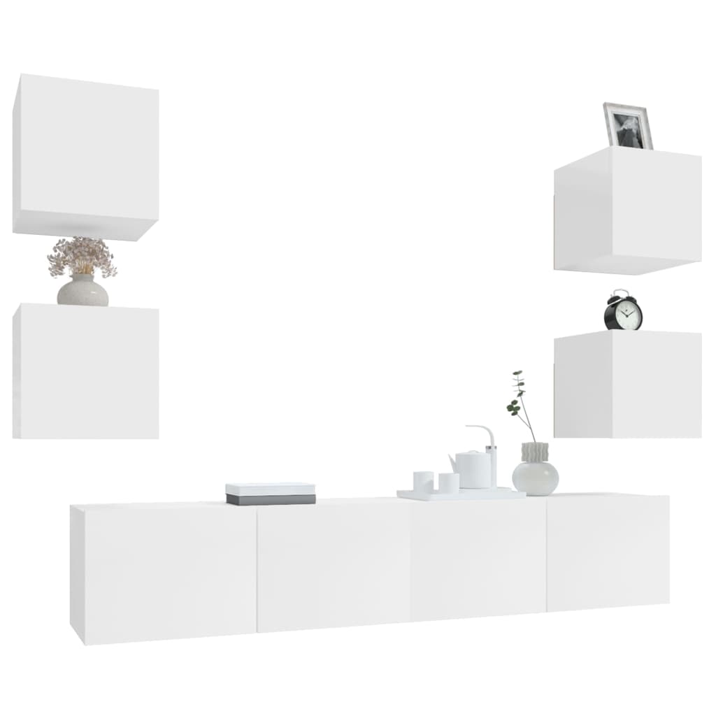 6 Piece TV Cabinet Set High Gloss White Engineered Wood