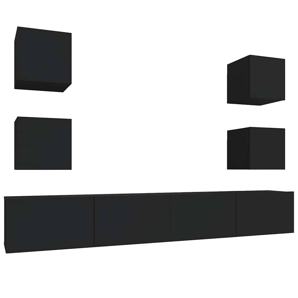 6 Piece TV Cabinet Set Black Engineered Wood