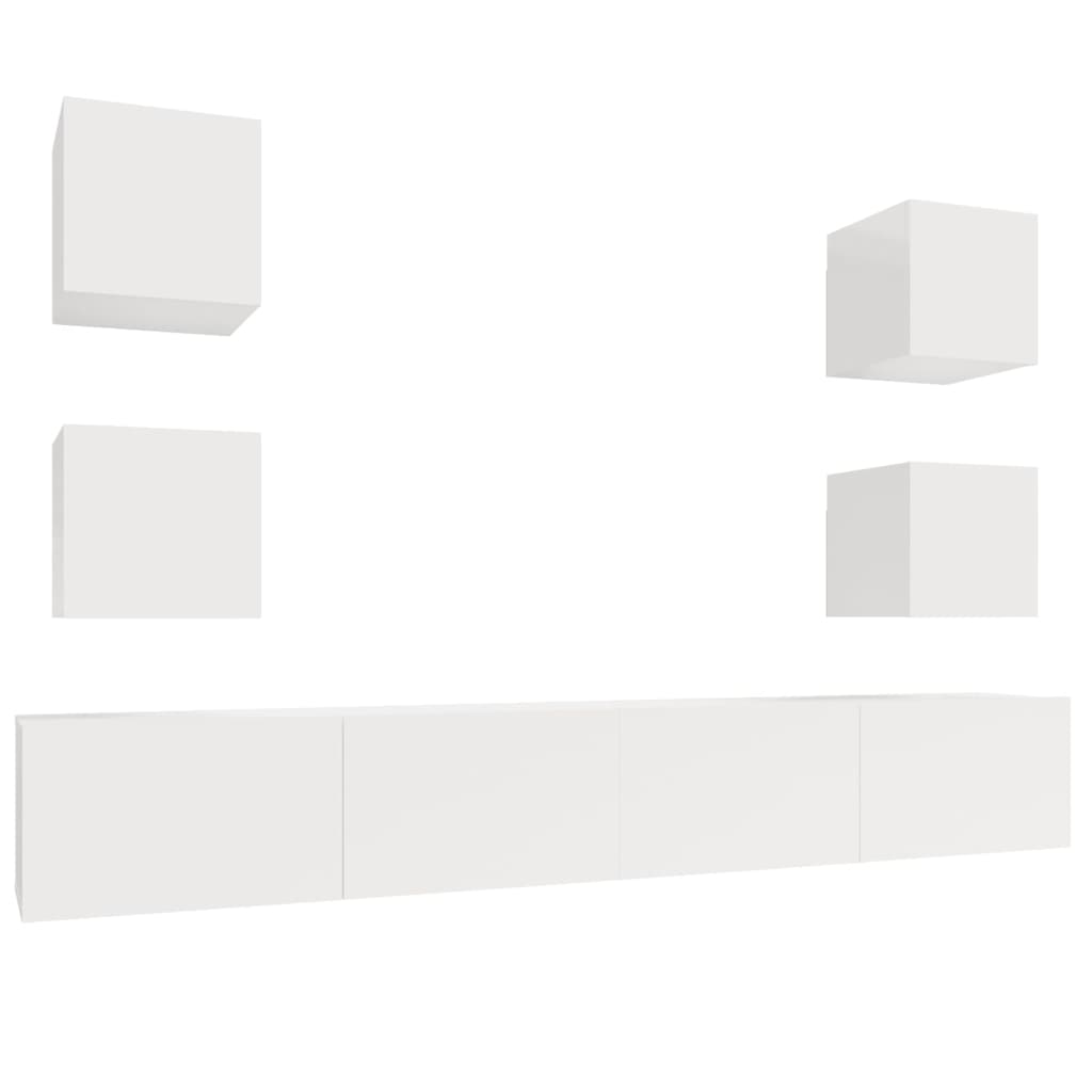 6 Piece TV Cabinet Set High Gloss White Engineered Wood