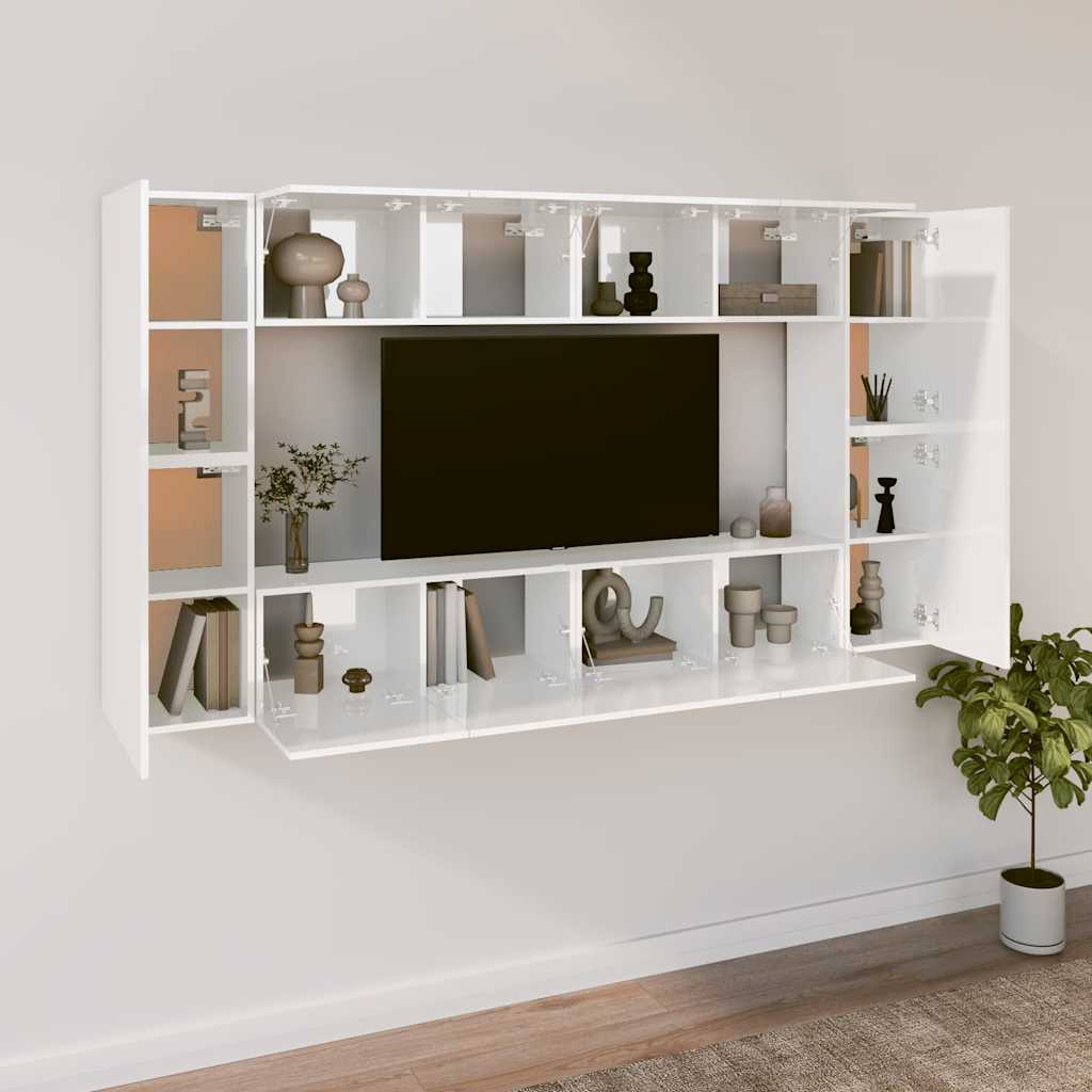 8 Piece TV Cabinet Set High Gloss White Engineered Wood
