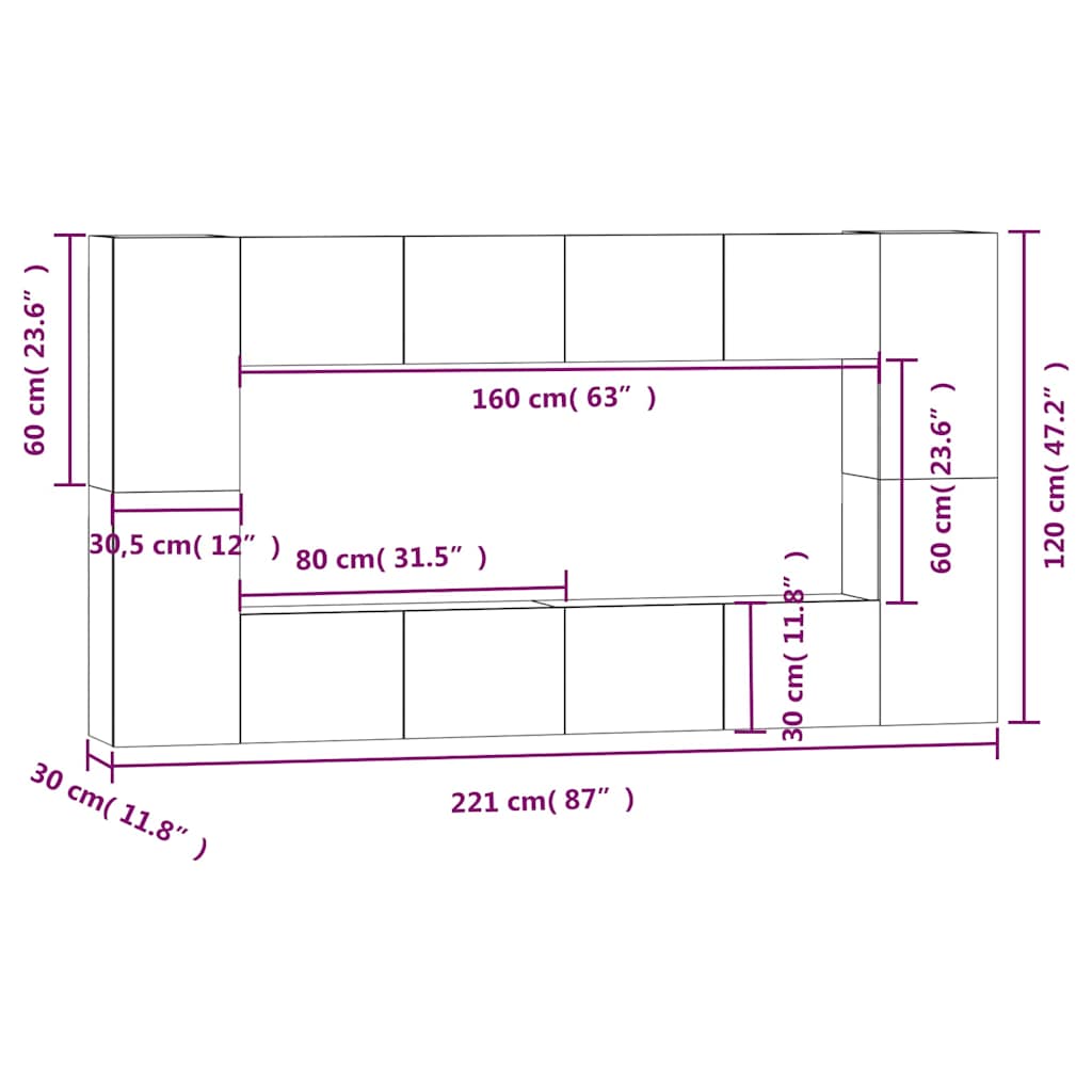 8 Piece TV Cabinet Set High Gloss White Engineered Wood