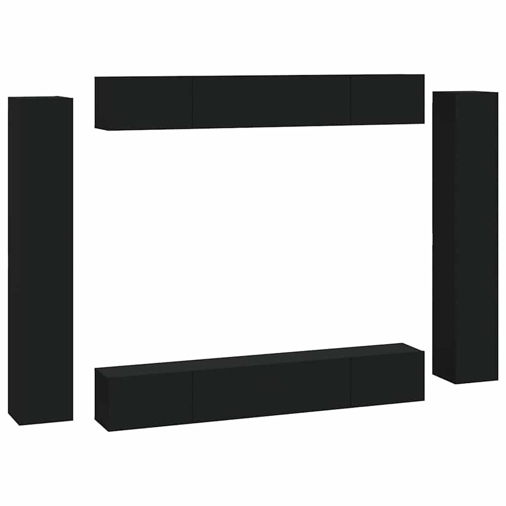8 Piece TV Cabinet Set Black Engineered Wood