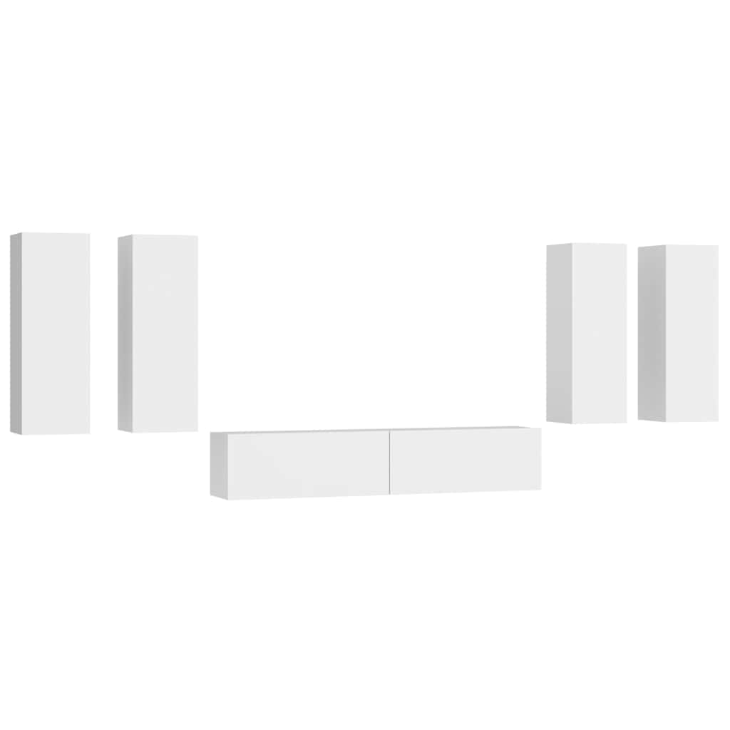 6 Piece TV Cabinet Set High Gloss White Engineered Wood