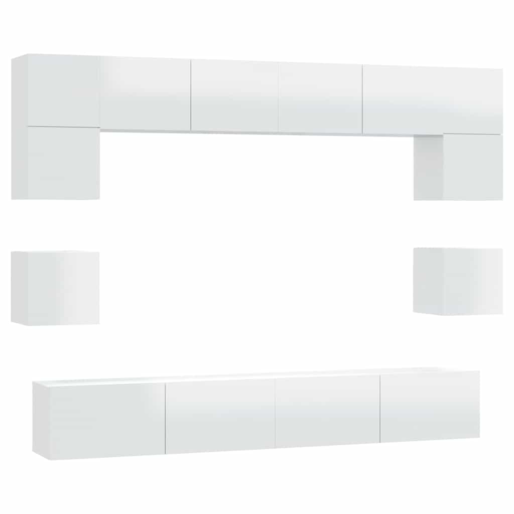 8 Piece TV Cabinet Set High Gloss White Engineered Wood