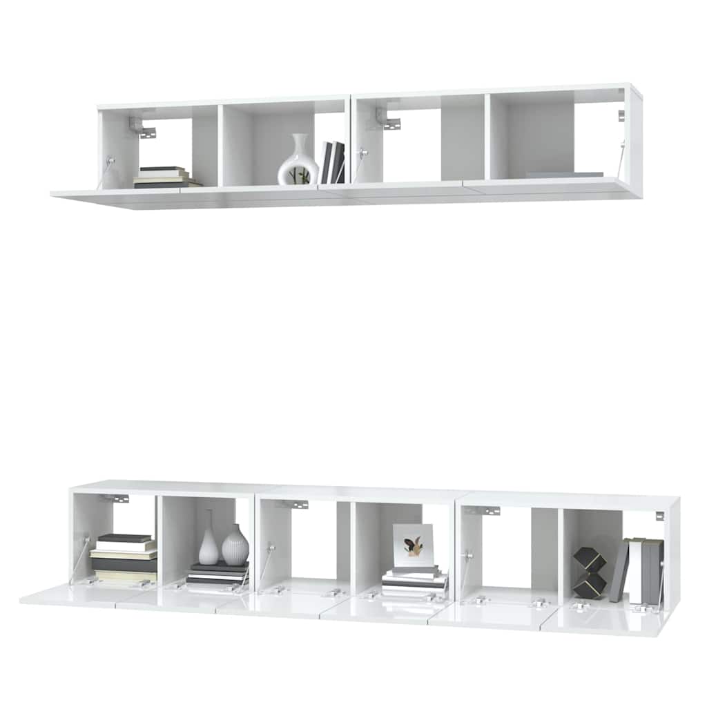 5 Piece TV Cabinet Set High Gloss White Engineered Wood