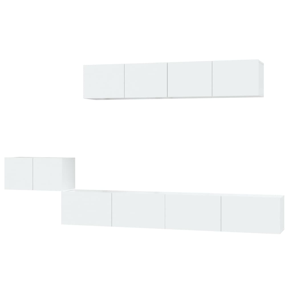 5 Piece TV Cabinet Set High Gloss White Engineered Wood