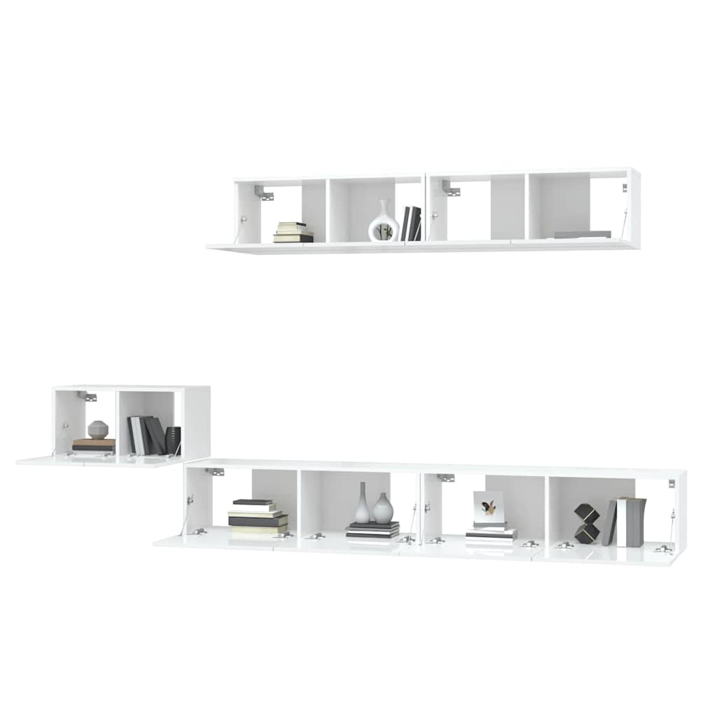 5 Piece TV Cabinet Set High Gloss White Engineered Wood