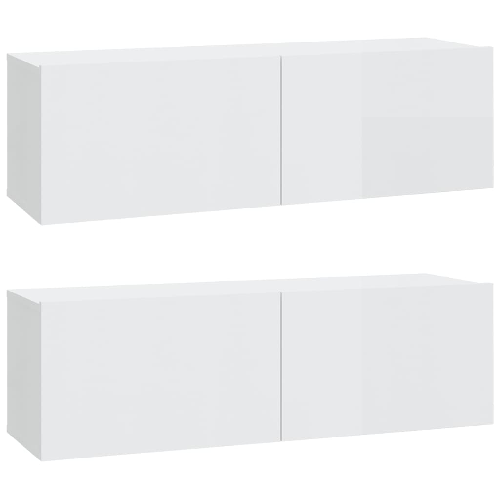 5 Piece TV Cabinet Set High Gloss White Engineered Wood