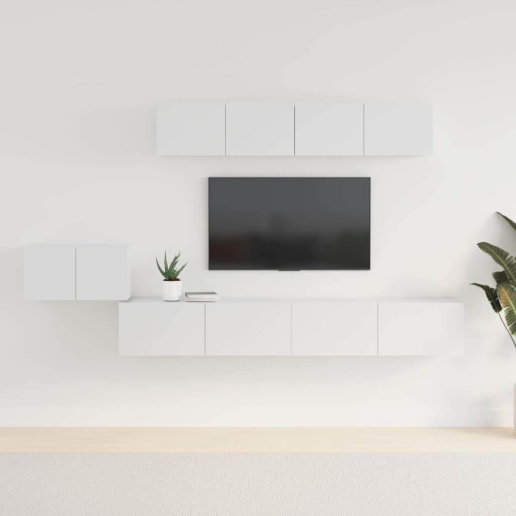 5 Piece TV Cabinet Set High Gloss White Engineered Wood