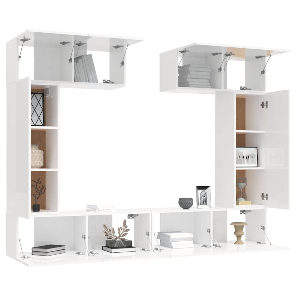 6 Piece TV Cabinet Set High Gloss White Engineered Wood