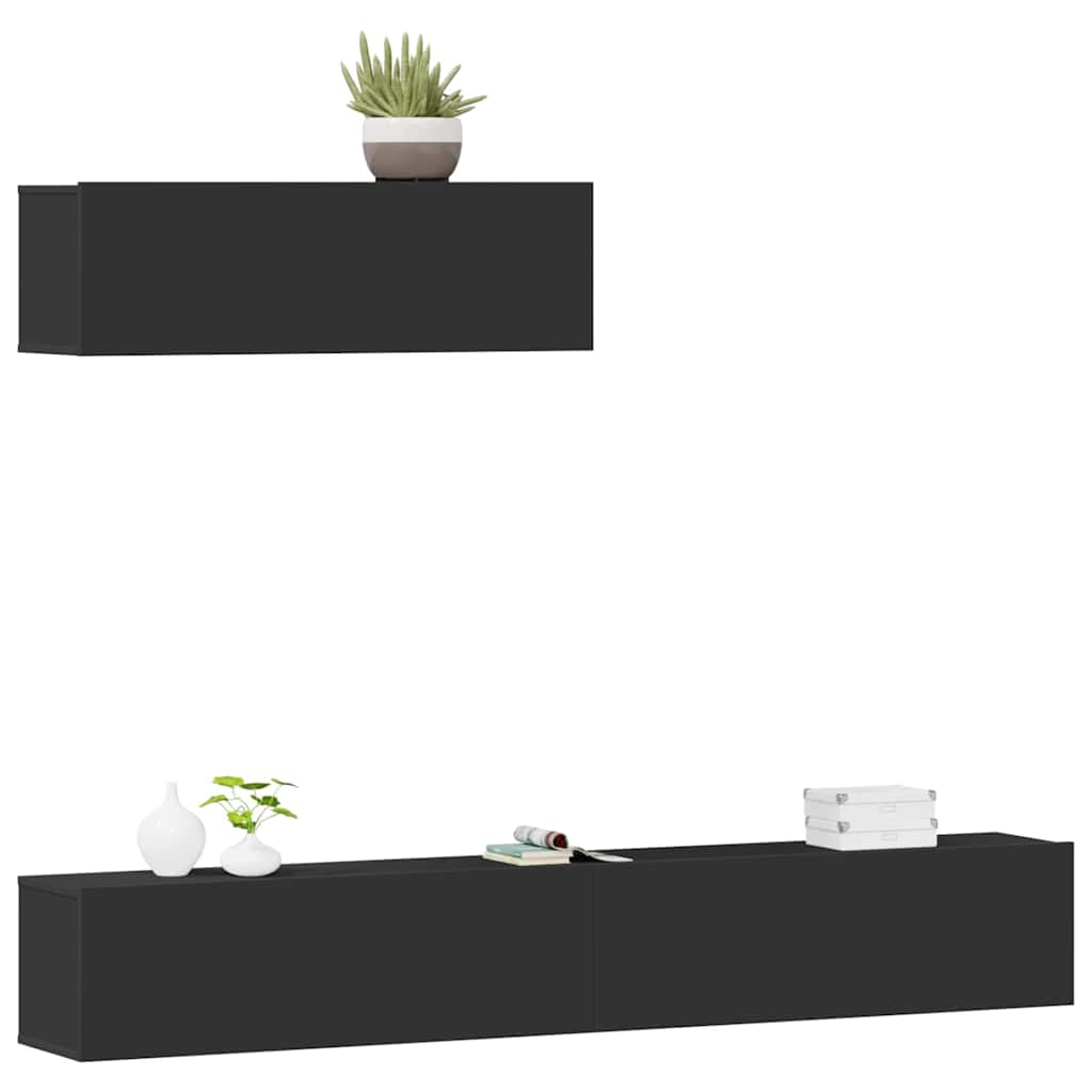 3 Piece TV Cabinet Set Black Engineered Wood