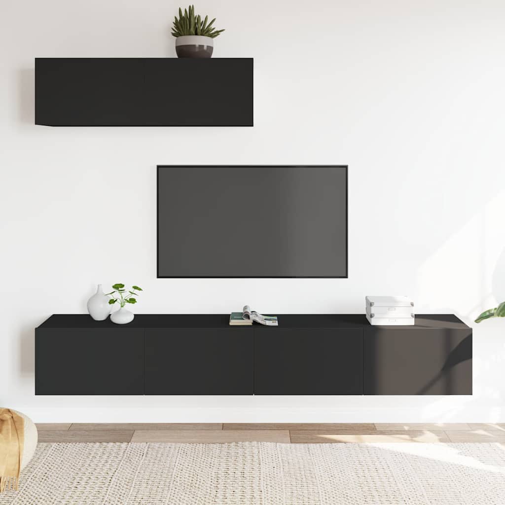 3 Piece TV Cabinet Set Black Engineered Wood