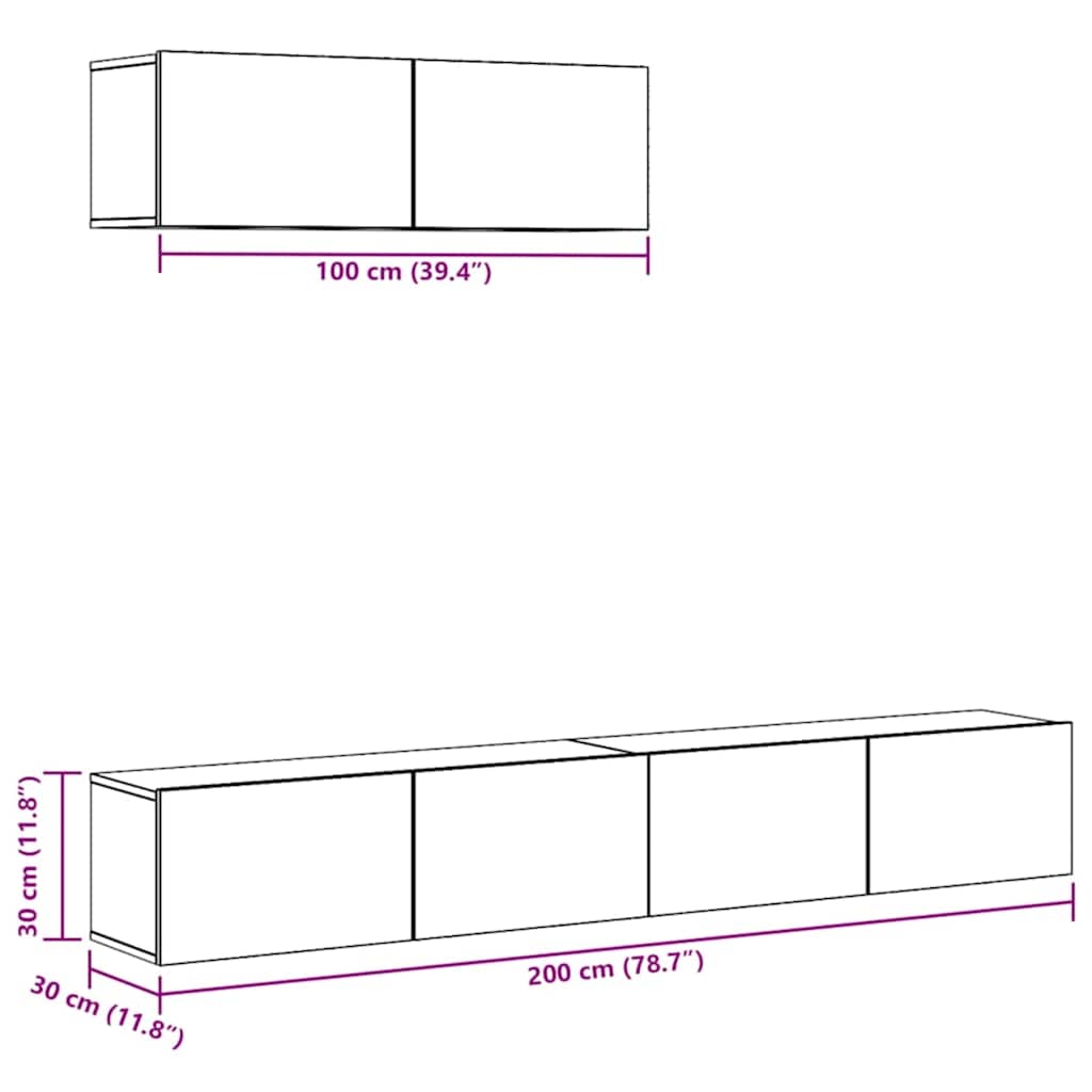 3 Piece TV Cabinet Set High Gloss White Engineered Wood