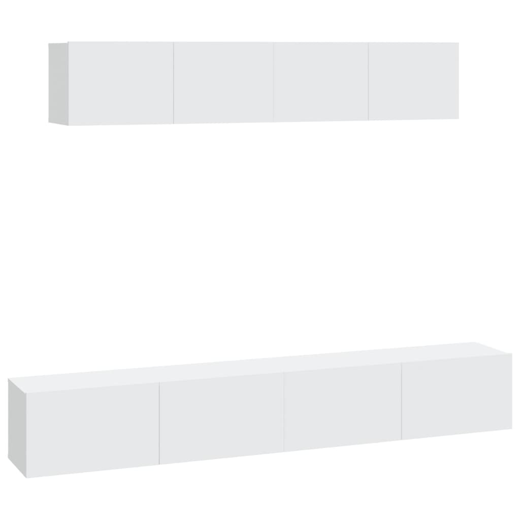 4 Piece TV Cabinet Set White Engineered Wood