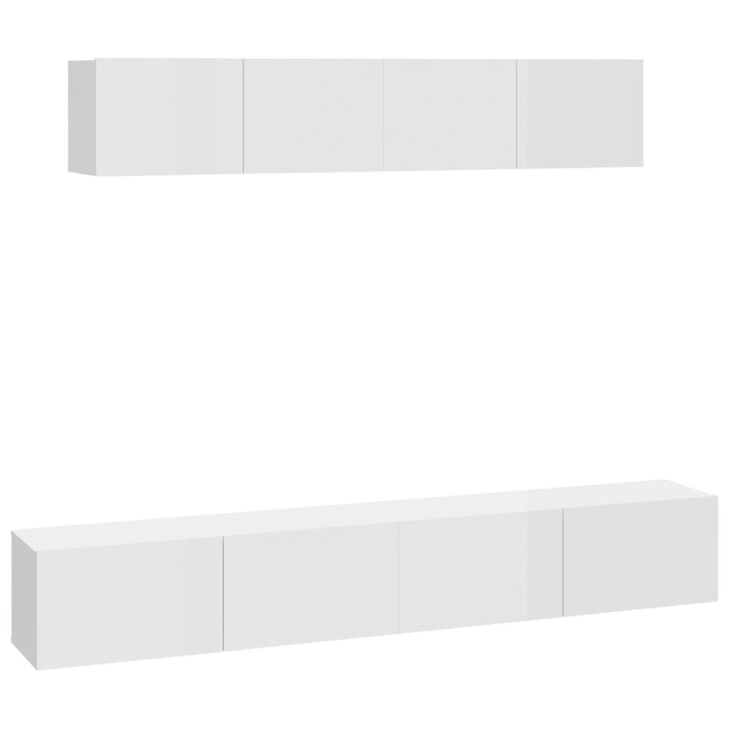 4 Piece TV Cabinet Set High Gloss White Engineered Wood