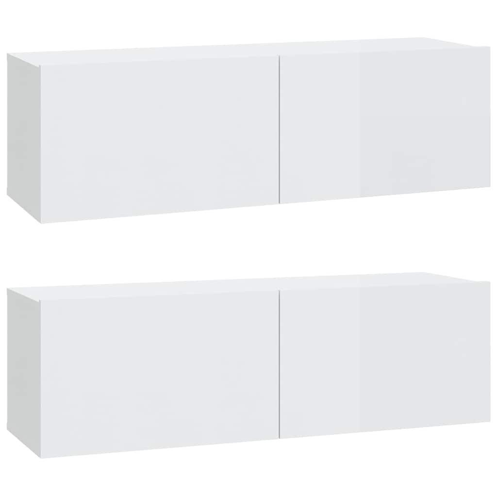 4 Piece TV Cabinet Set High Gloss White Engineered Wood