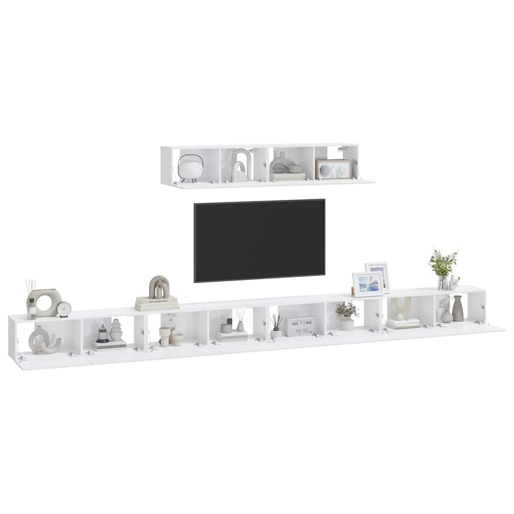 4 Piece TV Cabinet Set High Gloss White Engineered Wood