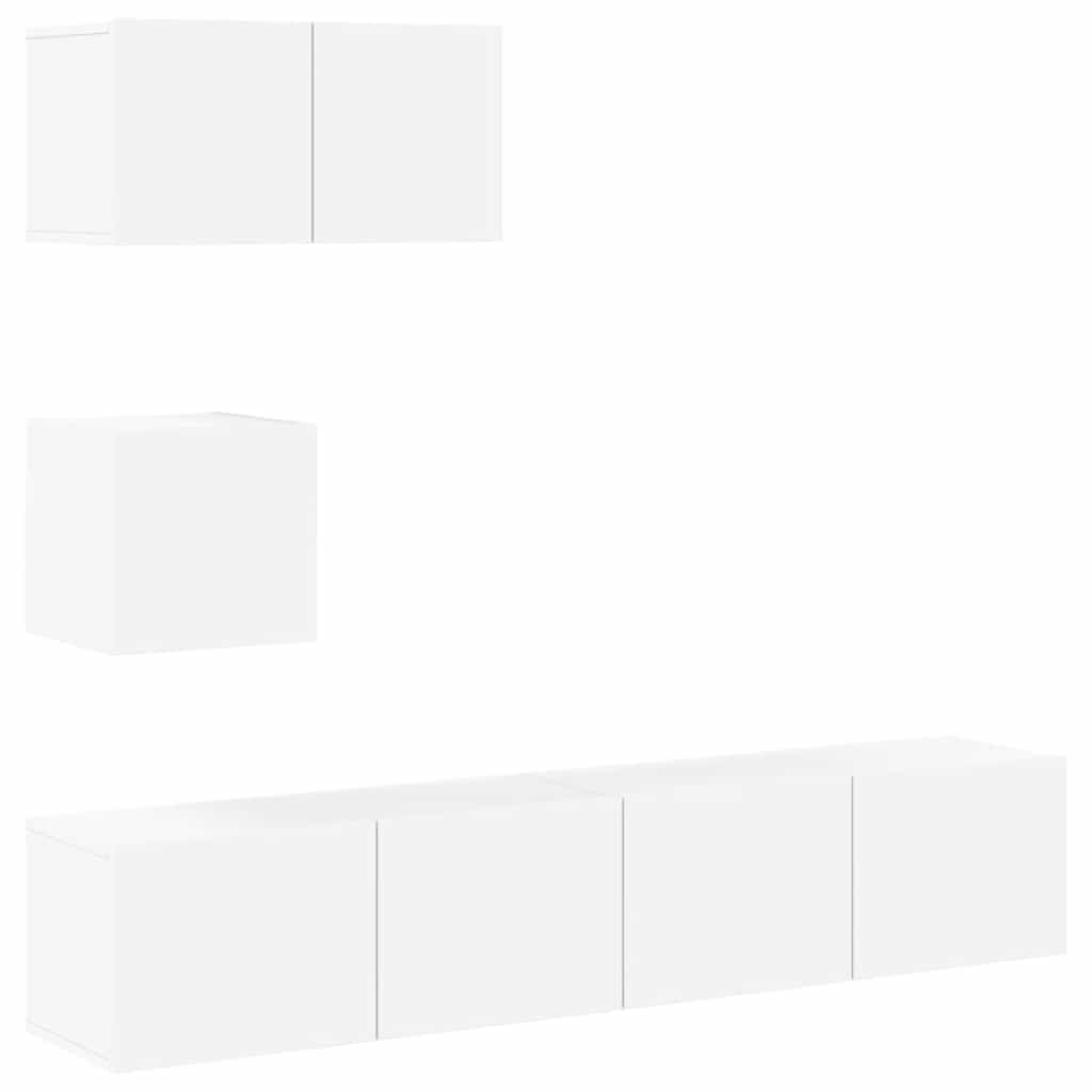 4 Piece TV Cabinet Set White Engineered Wood