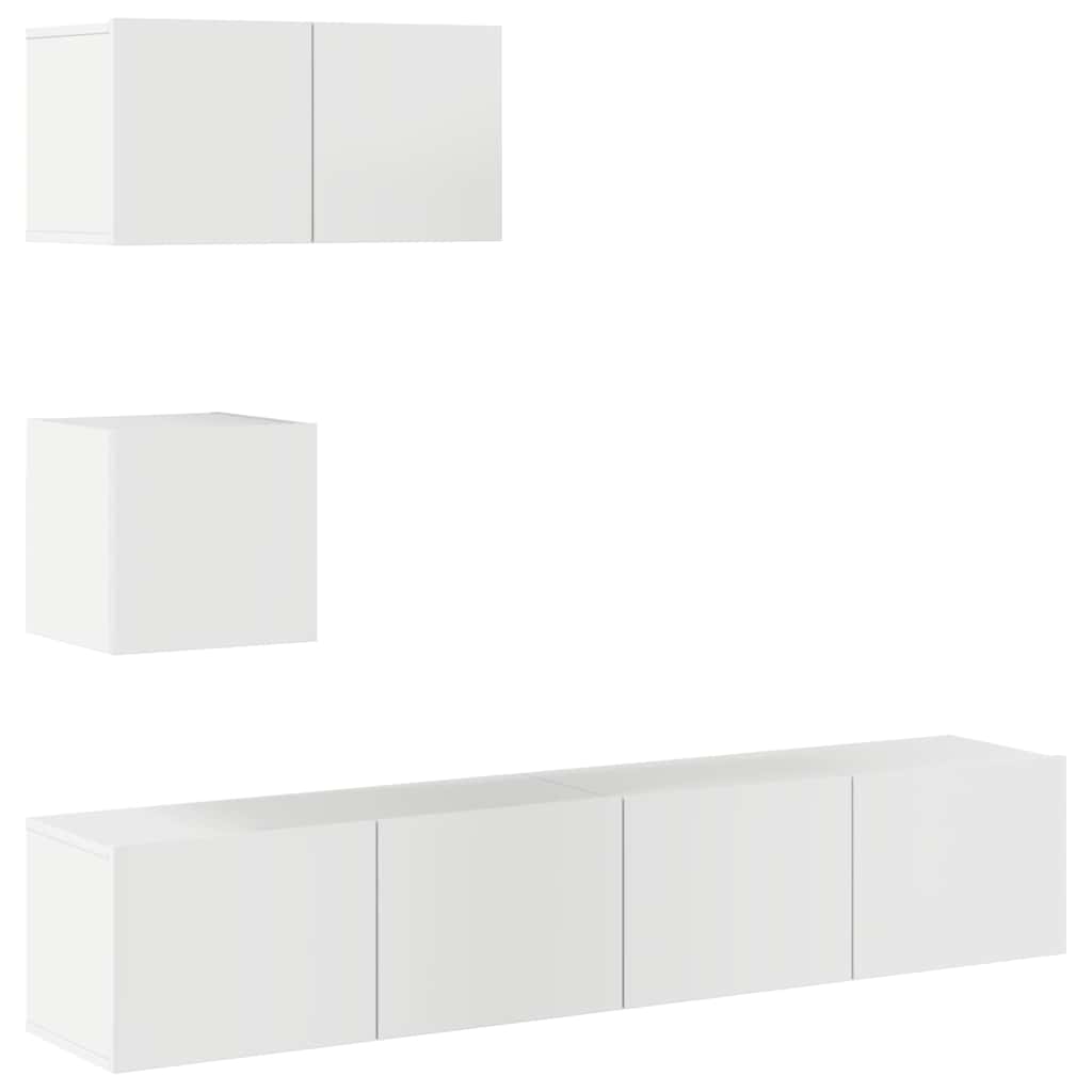4 Piece TV Cabinet Set High Gloss White Engineered Wood