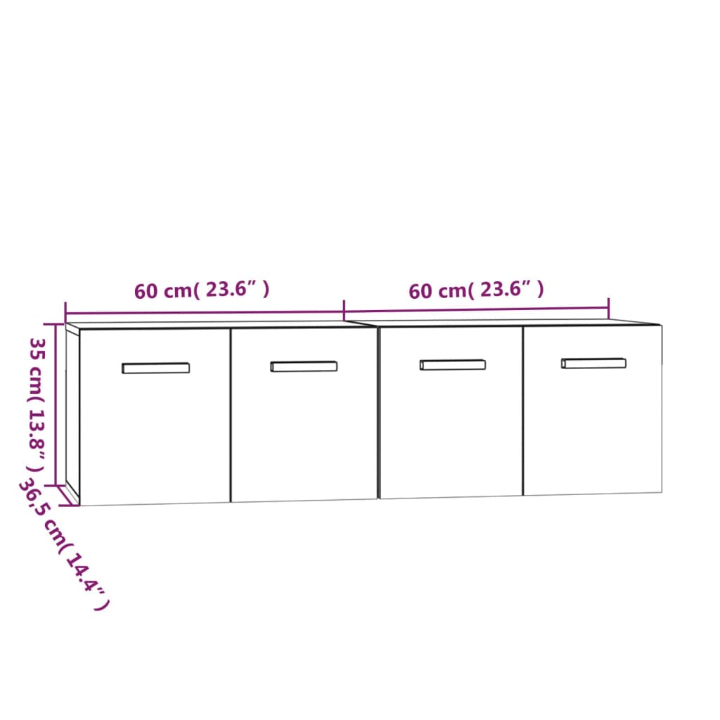 Wall Cabinets 2 pcs High Gloss White 60x36.5x35 cm Engineered Wood