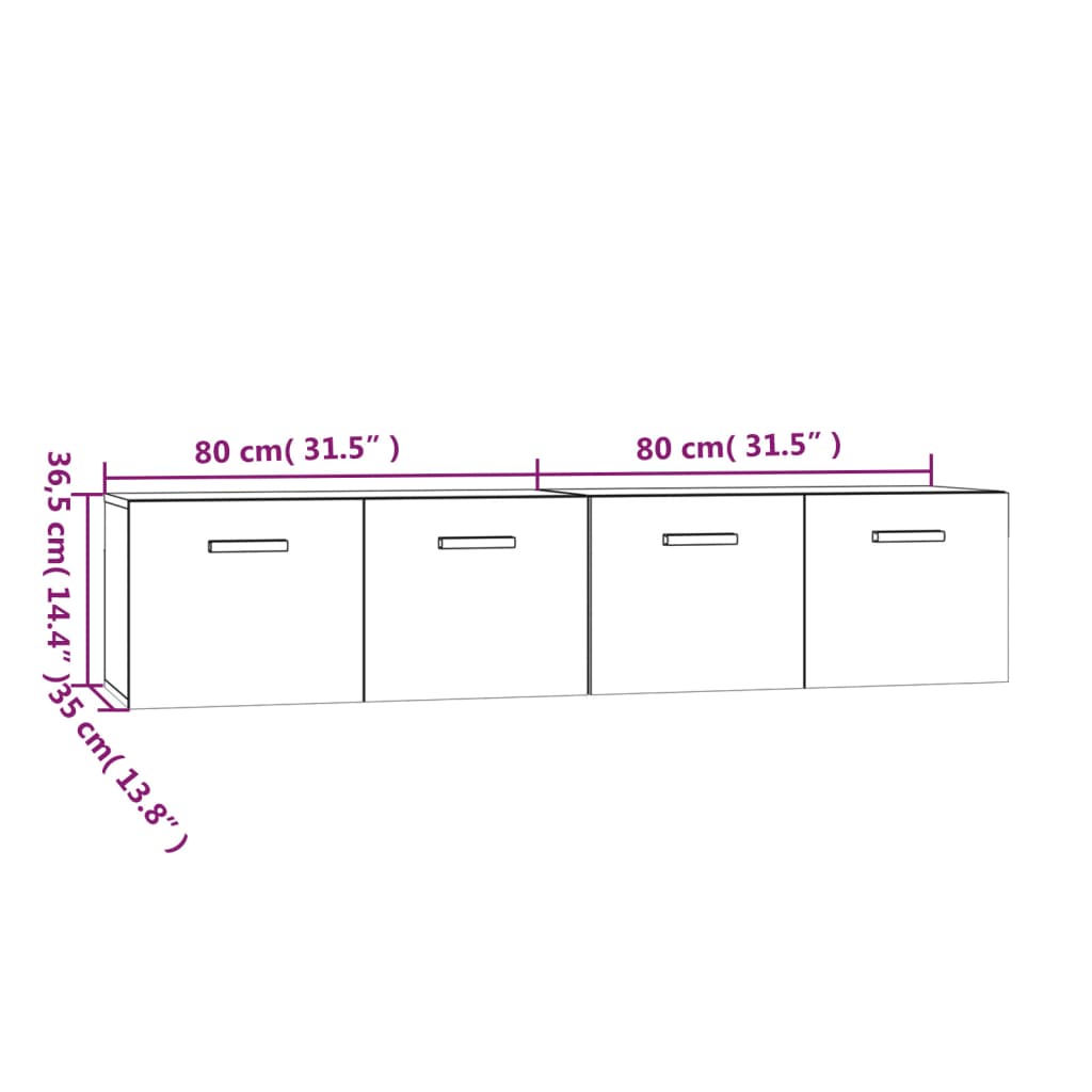 Wall Cabinets 2 pcs Smoked Oak 80x35x36.5 cm Engineered Wood