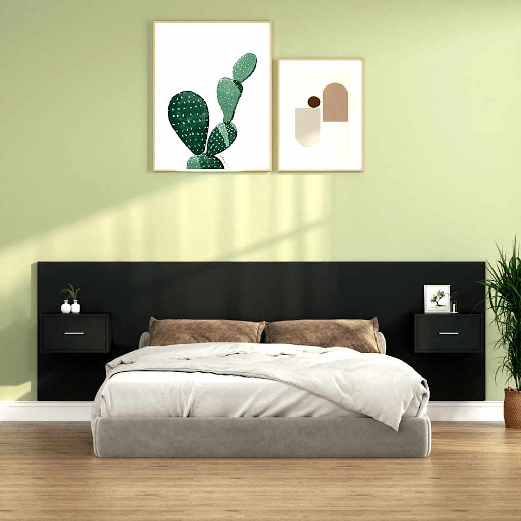 Bed Headboard with Cabinets Black Engineered Wood