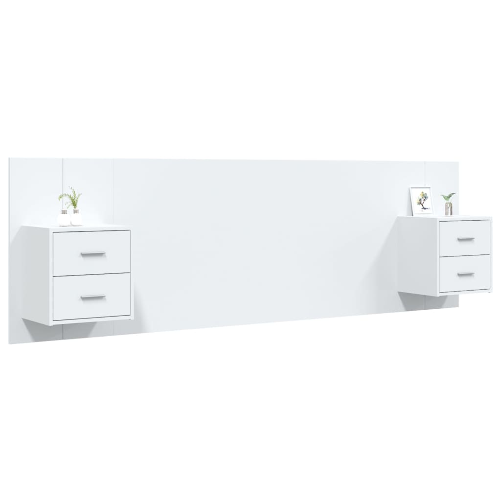 Bed Headboard with Cabinets High Gloss White Engineered Wood